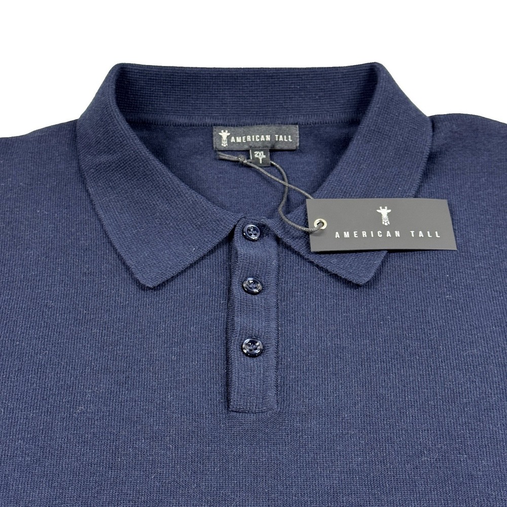 American Tall Polo Sweater Mens 2XL Tall Evening Blue Long Sleeve NWT 2XLT